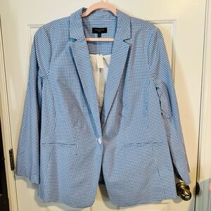 Talbots Light Blue Gingham Single-Button Blazer